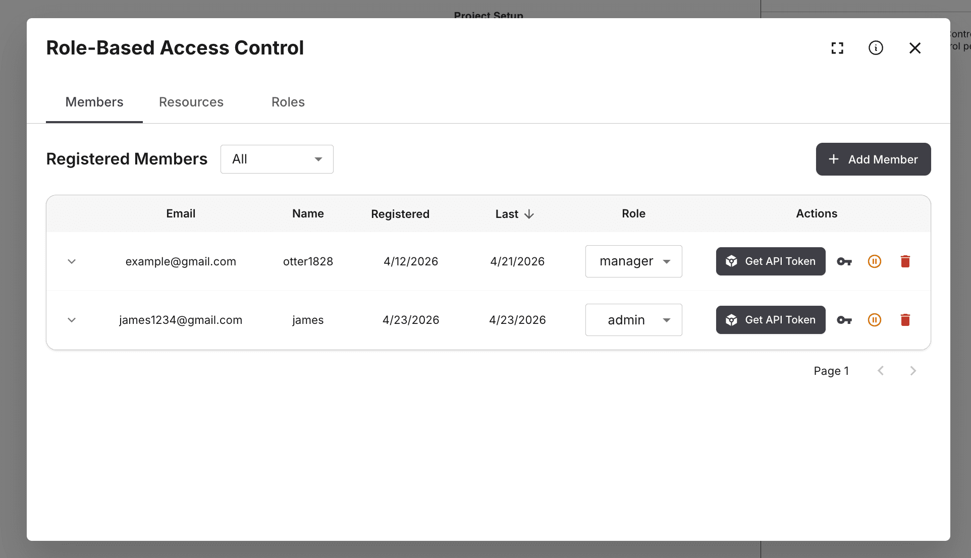 Transcodes Console — RBAC members & Get API Token
